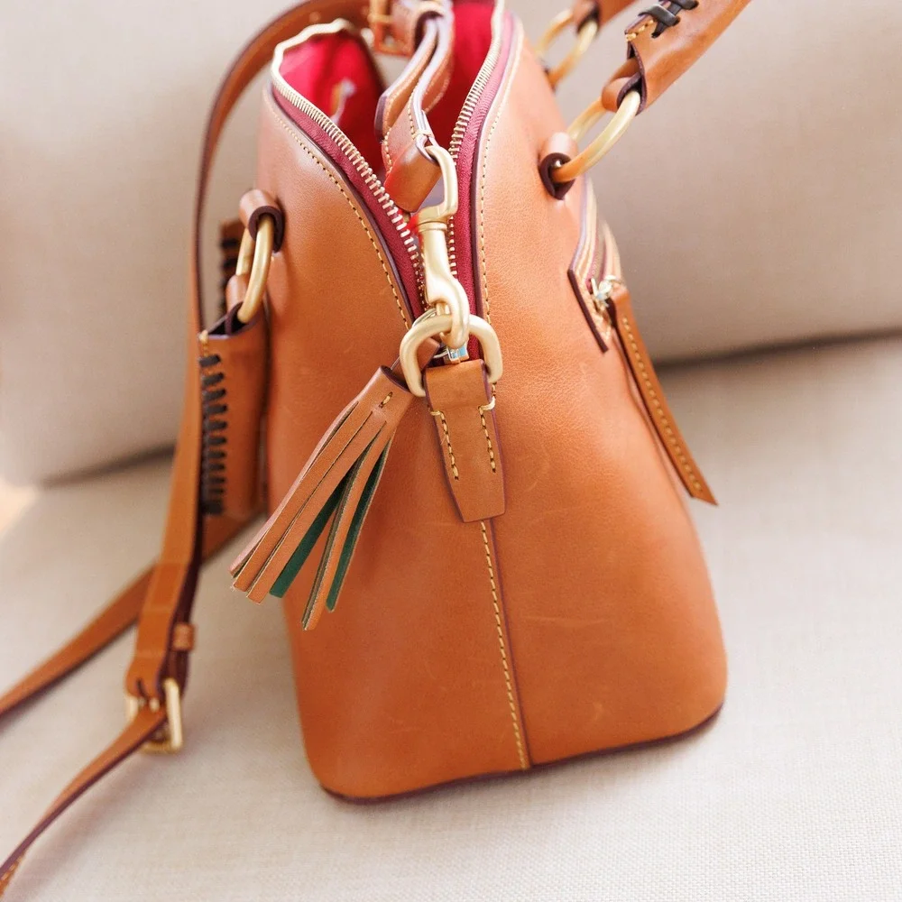 Dooney & Bourke Florentine Domed Satchel Natural Leather Handbag NWT